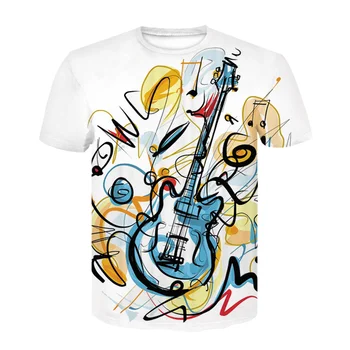Nové Rocková Gitara 3d Tlač T-shirt Lete Muži/ženy-Krátke rukávy Fashion Street Štýl, Šport Ľahký, Priedušný Topy