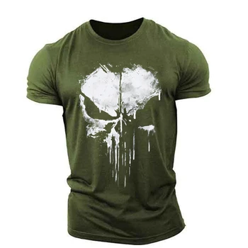 Punisher Lebky 3D Vytlačené pánske T-Shirt Vonkajšie Fitness Krátky Rukáv Športové Úsek Tenké Priedušná Nadrozmerné Tričko