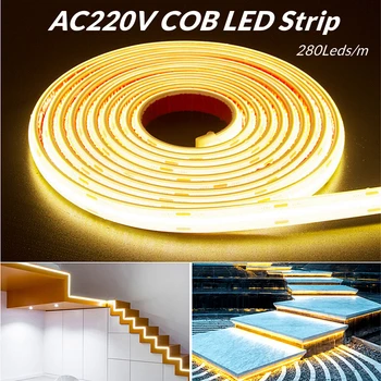 1-20m AC220V COB LED Pásy Svetla s Vysokou Hustotou a Vodotesný IP67 280 Led Flexibilné Silikónové Pásky Vonkajší Dekor Lineárne Lano Osvetlenie