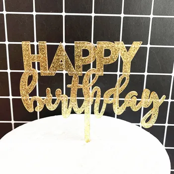 1 ks Duté Happy Birthday Cake Vňaťou Zlato Akryl Tortu Vňaťou Pre Deti Dámske Pánske Narodeninovej Party Cake Dekorácie Baby Sprcha