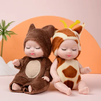 1 Ks Roztomilý Zvierat Baby Doll 3,5 palcový Deer/ Včela/ Medveď Spánku Baby Simulované Reborn Baby Doll pre detské Hračky s Oblečením