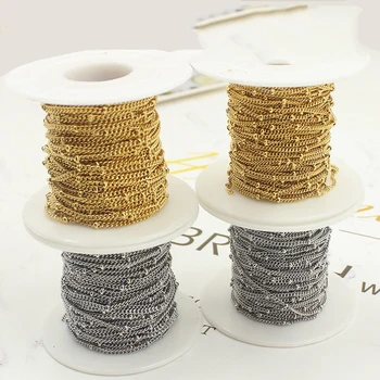 10 Dvore/roll 316L Nerezovej Ocele 1,5 mm, 2,0 mm Šírka Satelit Korálkové Twisted Väčšinu Reťazca pre DIY Ponožky Náramok Šperky Robiť