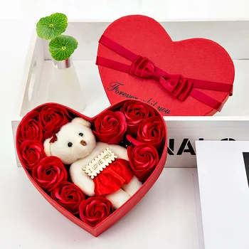 10 Heart-shape Mydlo Kvet Darčeka Valentines Day Voňajúce Okvetné Lístky ruží s Medveď Vianoce, Narodeniny, Svadby, Darček Pre Priateľku