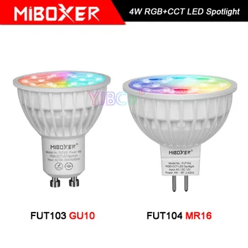 10 kusov Miboxer FUT103 FUT104 GU10 MR16 4 W RGB+SCS LED Reflektor, 12V 110V 220V Vnútorné Lampy 2.4 G RF Diaľkového/APP Control