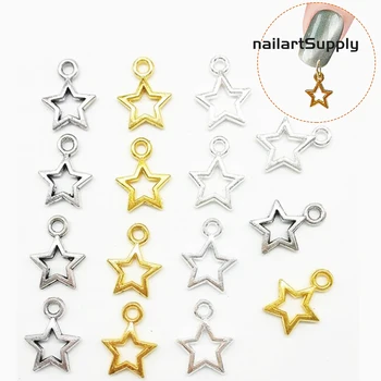 100 ks/pack Malý Gold Star Visieť Nail Art Charms Retro Kovový Klinec Prebodol Necht Duté Nechty Šperky Dekor Vianoce &*&1