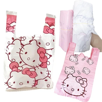 100ks Kawaii Sanrioed Hello Kitty Plastové Tašky Roztomilý Tote Bag Pohodlie sklad Maloobchod Tašky Darčekové tašky Nákupné Tašky s Rukoväťou