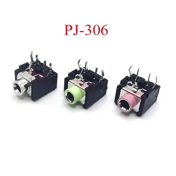 100KS PJ-306 PJ306 3,5 mm Samica 5 Pin Audio Jack Konektor DIP Stereo Jack pre Slúchadlá Ružová Zelená Striebristé