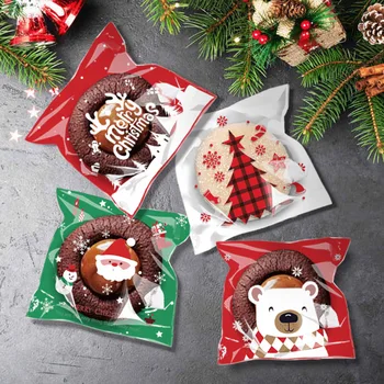 100ks Vianočné Cukrovinky Cookie Tašky Veselé Vianoce samolepiace Sušienky Snack Darčekové Balenie Vrece 2022 Firmware Nový Rok Supplie