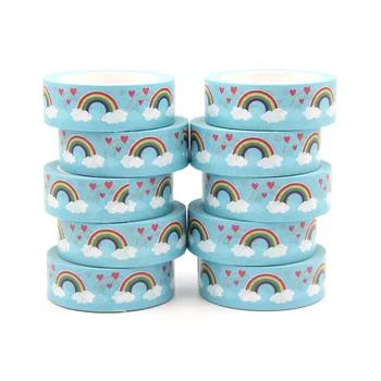 10PCS/množstvo 15 MM*10M Rainbow Cloud Srdce Washi Nálepky Maskovacie Pásky Dekoratívne DIY kancelárske potreby kancelárske potreby kawaii washi pásky