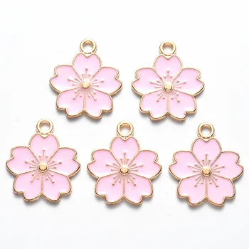 10Pcs Ružová Sakura Kvetinové Kúzlo Zliatiny Smalt Prívesky Charms pre Šperky, Takže Náušnice, Náhrdelník kľúčenky Príslušenstvo Šperky