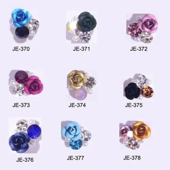 10psc 3D 9*9 mm Klinec Umenie Zliatiny Rose Fowers Crystal Kamienkami Štýl Pre Nail Art Dekorácie Kamienkami Zliatiny Charms JE370-378