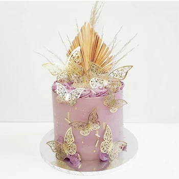 12Pcs Party Dekorácie Cake Decoration Textúra Kovu Zlato Umelé Motýľ Tortu Vňaťou Simulácia Motýle Svadobné Remeslá