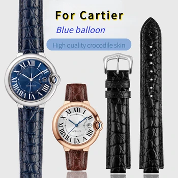 18-11 mm 20-12mm Krokodíla pravej Kože Watchband Pre Cartier Modrý Balón Wsbb0025 Náramok, Hodinky pánske dámske Nahradiť Popruh