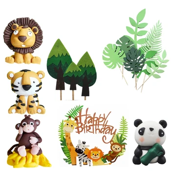 1set Zvierat Tortu Vňaťou Dekor Happy Birthday Cake Vňaťou Deti 1. Dieťa Sprcha Cupcake Jungle Safari Wild Lesné Lesné Strany