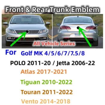 2 ks ABS Auto Prednej maske Odznak & Veka batožinového priestoru Znak Kryt Nálepky Na Golf MK4 5 6 7 7.5 8 POLO, Jetta Tiguan Atlas Touran Vento