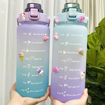 2 L Fľaša na Vodu pre Dievčatá Veľkú kapacitu, Matné Pohár nepriepustných BPA free Motivačný Fľaša na Vodu pre Vonkajšie Športové Slamy Pohár