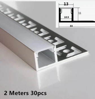 2 Metrov 30pcs Jednostranné Hliníkový Profil Frameless Kanál Mliečna Kryt Black Silver pre Kabinet LED Line Bar Pruh Svetla na Čítanie