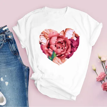 2021 Ženy Grafické Kvet Kvetinové Módne Bežné Roztomilý 90. rokov Štýle Vintage Lady Tees Tlač Topy Oblečenie Žien Tričko T-Shirt