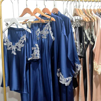 2022 Nové Pyžamo Vyhovovali Moruša Hodváb Hodvábny 19 Mumi Dlhé Sukne Nightgown Modrá Sexy Čipka Domáce Oblečenie Pajama Ženy