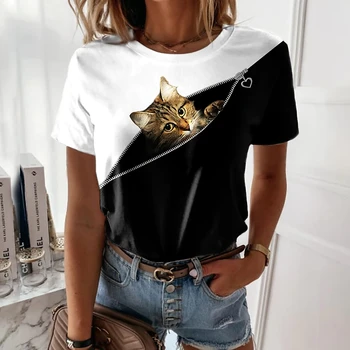 2022 Nové Tlač Cute Cat/mačka Tlače dámske tričko Fashion Ftness Dievča-Krátke Rukávy Top Fashion Bežné Nika Navrhnúť Oblečenie