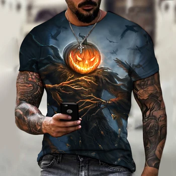 2022 v Lete pánske T-Shirt Halloween Tekvica Ghost 3D Tlač Krátky Rukáv Horor Voľné Šport Bežné Posádky Krku Digitálna Tlač