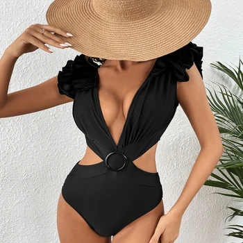 2023 Nové Sexy Jednodielne Plavky Solid Black Prehrabať Plavky Ženy Plavky Plážové Oblečenie Backless Celé Plavky Leto
