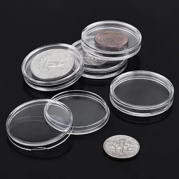 21-45mm, Transparentné Okrúhle Mince Úložný Box Kapsule na Mince Zber Držiteľ Kontajnerov Dodávky 10/25pcs