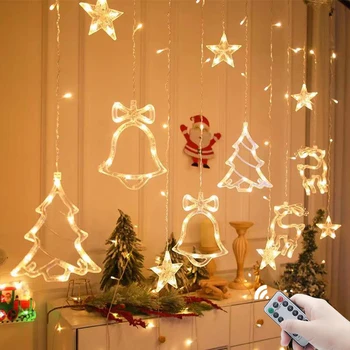 220V/110V Vianočné Osvetlenie LED Star Garland Opony Víla String Vonkajšie Svetlá Pre Domova Dovolenku 2023 Nový Rok Dekorácie