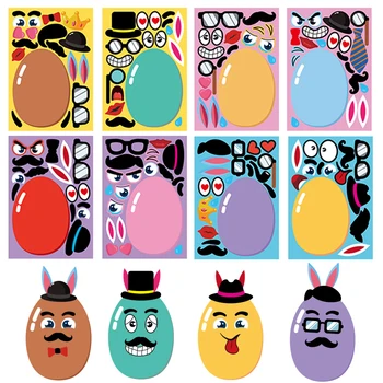 24Pcs Výrazy Tváre DIY Nálepky Opakovane Veľkonočné Vajíčka Deti Cartoon Puzzle Hry Uznanie odbornej Prípravy Vzdelávania Hračky
