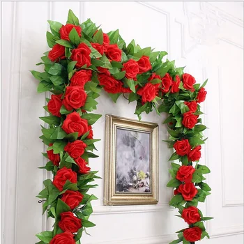 250 CM/veľa Hodváb Ruže Ivy Viniča s Zelené Listy Pre Domáce Svadobné Dekorácie Falošný list diy Visí Veniec Umelý Tok
