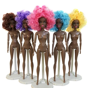 29 cm Africké Čierne bábika telo s Farebnými Kučeravé Vlasy, Hlavu 11Joints Hnuteľného Afriky Bábiky Hračky Hnedý, Bábiky Najlepší Darček Hračka