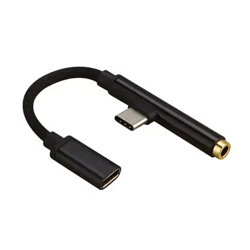 2v1 Typ-C, USB-C 3,5 mm Jack Aux Slúchadlá kábel Kábel Adaptéra pre Huawei P20 Xiao(Black)