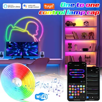 3/5M RGBIC Neónové Svetlo S WIFI Neon Lano Svetlá Hudbu, Synchronizovať Smart App Riadenie Nepremokavé DIY Mäkké Lampa Bar Vianočné Izba Dekor