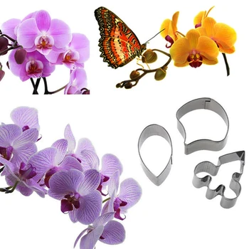 3 ks/sada Motýľ Orchidea Nehrdzavejúcej Ocele Sugarcraft Frézy, Set Fondant Tortu Cookie Zdobenie Nástroje