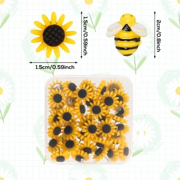 30 Ks Roztomilý Živice Slnečnice Bee Push Kolíky Pripináčikov Korková Doska Dekoratívne Push Kolíky Office Triede Hranice Dekor