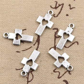30pcs Charms Kríž Srdce Vystrihnúť 18x10mm Antique Silver Farba Prívesky DIYCrafts Čo Zistenia Ručne vyrábané Šperky Tibetskej