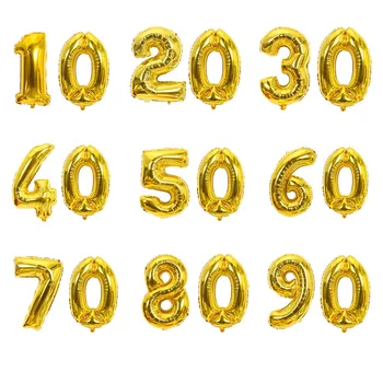 32 Palcový Zlato, Striebro Číslo Fóliové Balóniky 10 20 30 40 50 60 70 80 90 Rokov Dieťa Dospelých Narodeniny Výročie Party Decor