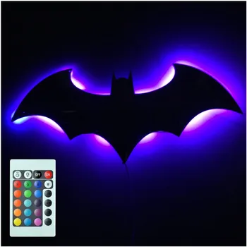3D Bat 7 Farieb Zrkadlo LED Diaľkové Ovládanie Nočné Svetlo Verandu Kanál Premietacie Nástenné svietidlo Deti Prázdninový Darček USB Napájanie