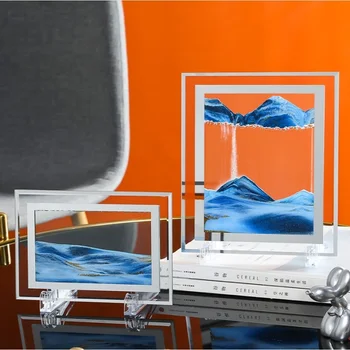 3D Sklo Sandscape presýpacích hodín Pohybujúce sa Pieskové Umenie Obrázok, Obdĺžnik, Sklenené Ozdoby Ploche Dekorácie Quicksand Maľovanie Domova