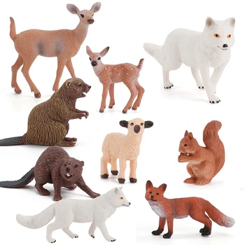 3ks/Veľa Zoo Zvierat Figúrky Simulačných Modelov Arctic Fox Jeleň Castor Fiber Akcie Obrázok Deti Deti Hračky Údaje Zber