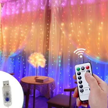 3M Rainbow LED Girlandy Opony Svetlá Víla String Diaľkové Ovládanie USB Vianočné Čítanie Dovolenku Dekorácie Pre Domov Spálne Okno