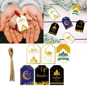 48Pcs Moslimských Eid Mubarak Papier Značky Ramadánu Festival Party Dekorácie Darčeková Taška Boxy Zavesiť Značky Dekor Hviezdy, Mesiac Tag Eid Dodávky