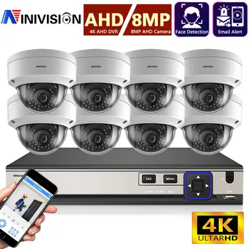 4K Ultra HD 8MP AI Tvár kamerovým Systémom H. 265 AHD DVR Auta CCTV Vonkajšie Kovové Bielom Dome AHD Video Surveillance Camera Set