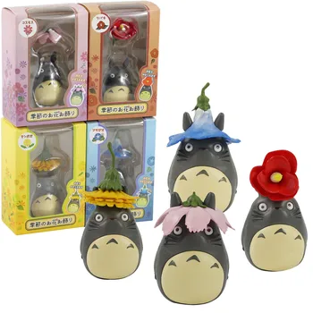 4pcs Môj Sused Totoro Údaje Totoro s Sezóny Kvety Kvitnú pupenec Chryzantéma Model Hračky Narodeninám
