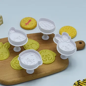 4Pcs Veľkonočný Zajačik Vzor Plastové Formy na Pečenie Kuchyne, Cukrárske Cookie Cutter Pečivo Piest 3D Die Fondant Cake Zdobenie Nástroje