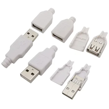 5 ks USB2.0 Opravu, Nabíjačka, Napájací Kábel, Typ Konektora Samec Samica USB 4 Pin Konektor Zásuvka DIY Konektor S Bielym Plastovým Krytom