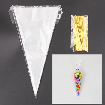 50Pcs/Veľa Happy Birthday DIY Sladké Svadobné Dekorácie Transparentné Kužeľ Candy Tašky 2 Veľkostiach, Plastové Deti Prospech Skladovanie Potravín Taška