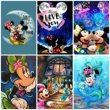 5D Diy Diamond Maľovanie Disney Mickey Mouse, Minnie Goofy Diamond Výšivky Cross Stitch Art Mozaiky Plný Vrták Domova Dary