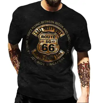 66 Diaľnici Muži T-Shirt Klasické pánske Nadrozmerné T Shirt 66 TRASU Street Fashion CYKLISTIKA 3D Vytlačené Módne Krátky Rukáv Muž Tees