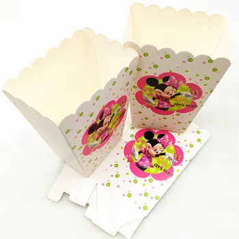 6pcs Minnie Mouse Strana navrhne Popcorn Box Prípade Darček Cukríky Box Prospech Baby Sprcha Príslušenstvo Deti Dievča Narodeninovej Párty Dekorácie